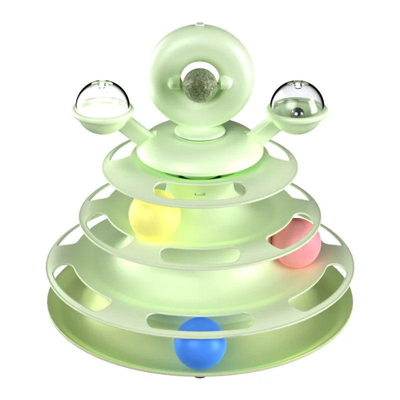 4 Levels Cat Toy Tower Turntable Roller Balls Toys Interactive Intelligence Pets Toys Training Track Puzzle Funny Games Accessor