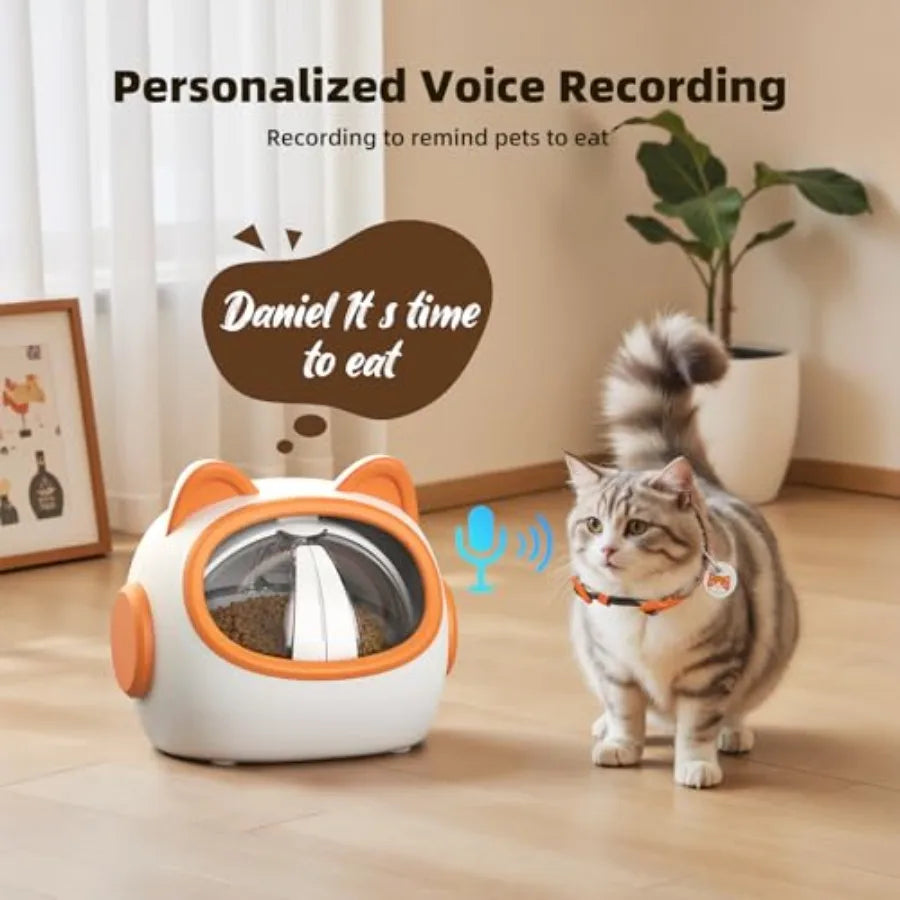 Smart RFID Cat Feeder with 3 Collar Sensors for MultiCat Homes Automatic Timed Feeding with 4 Modes Voice Recordin