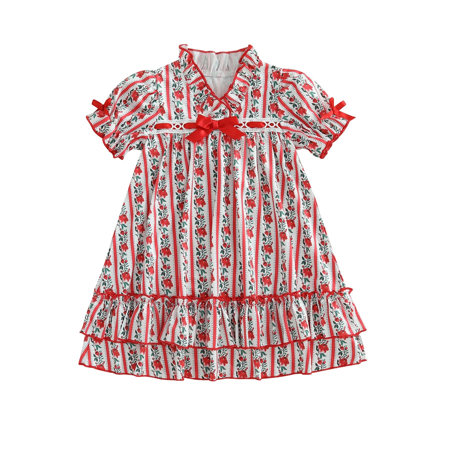 Girls Short Sleeve Floral Print V Neck Dress Summer Casual Daily Wear Clothes for Kids Cute and Stylish Dress