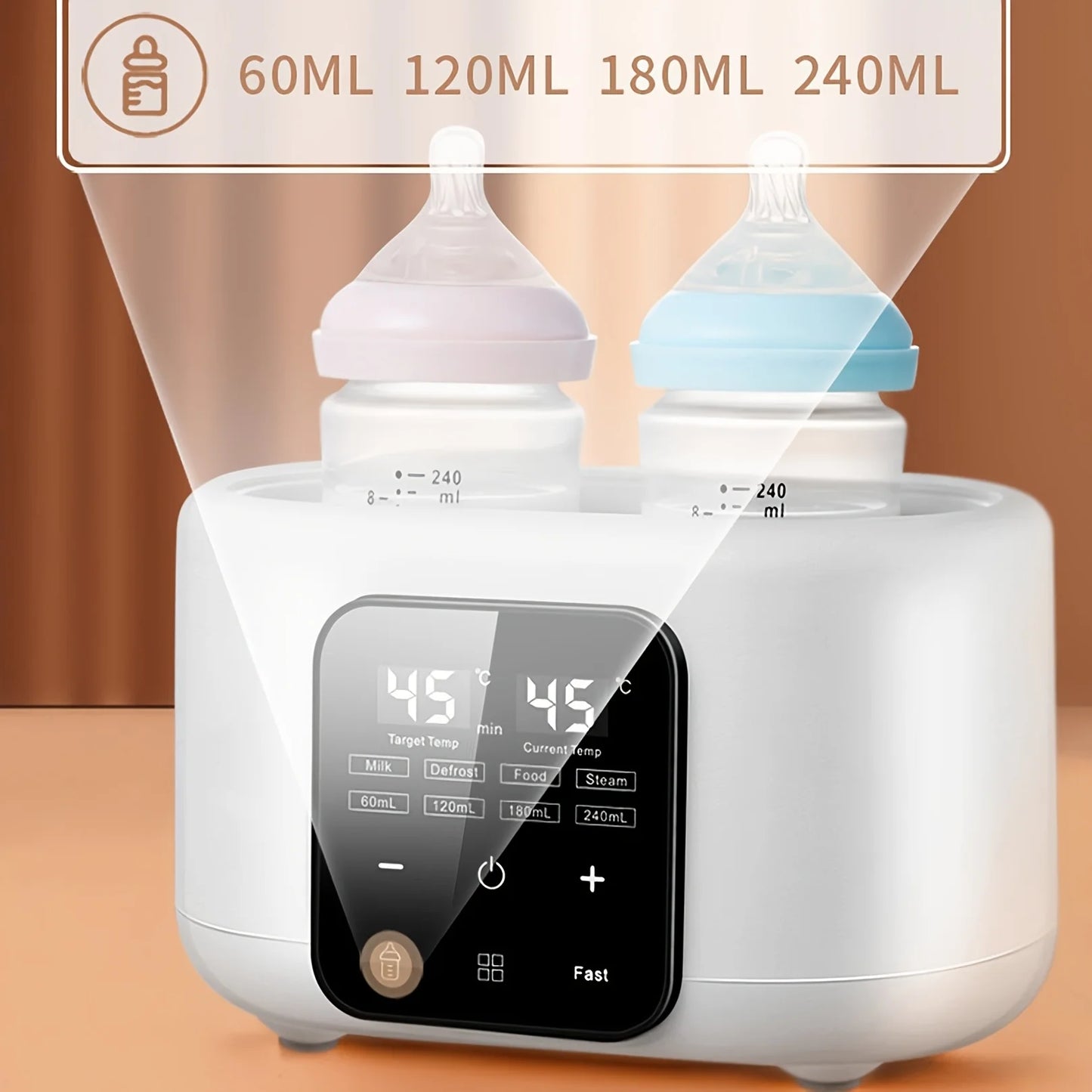 6-in-1 Baby Bottle Warmer with Timer & Temp Control for Formula, Breastmilk, Food Jars, Auto Shut-Off, Compact for Travel