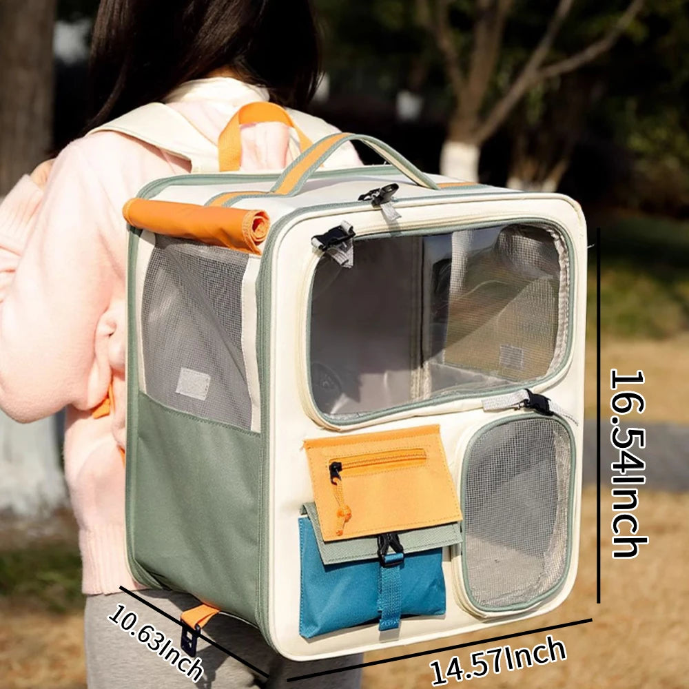 Oxford Cloth Pet Backpack with Zipper Portable Cat Backpack Breathable MeshDog Cat Travel Carrier Bag for Outing and Car Rides