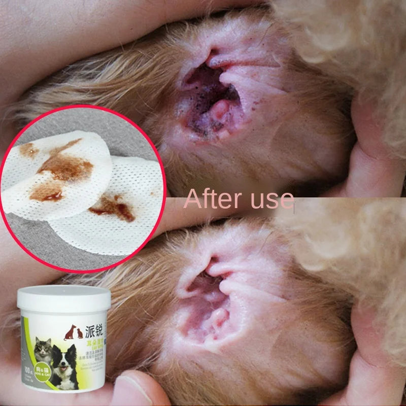 100pcs Pet ear wipes Cat dog teddy puppies wet  Cleaning Dedicated to earwax parvovirus Skincare  supplies