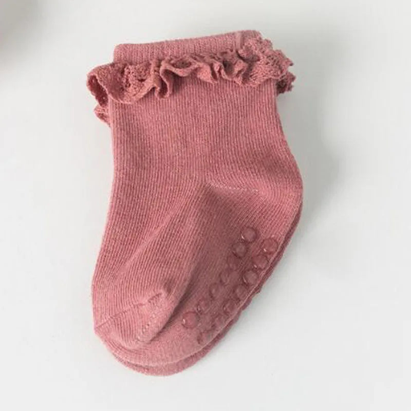 4Pair/lot new baby children's non-slip autumn winter cotton socks solid color baby foot socks
