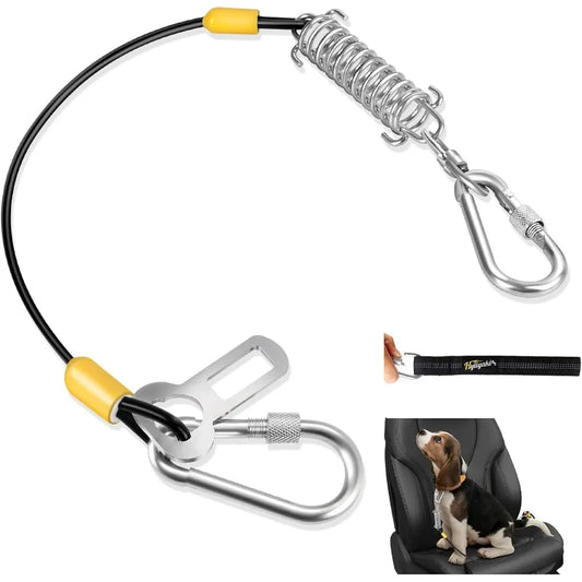 Dog Seat Belt Harness for Car 5in1 Coated Wire Dog Seatbelt Shock SpringLoaded No Chew Pet Dog Car Seatbelt Leash with Removabl