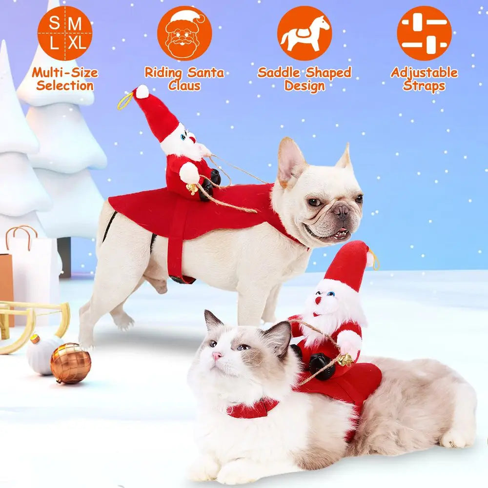 For Pet Christmas Costumes Red Winter Coat for Dog Riding Santa Claus with Bell Clothes New Year Outfit Cosplay Costumes Party D