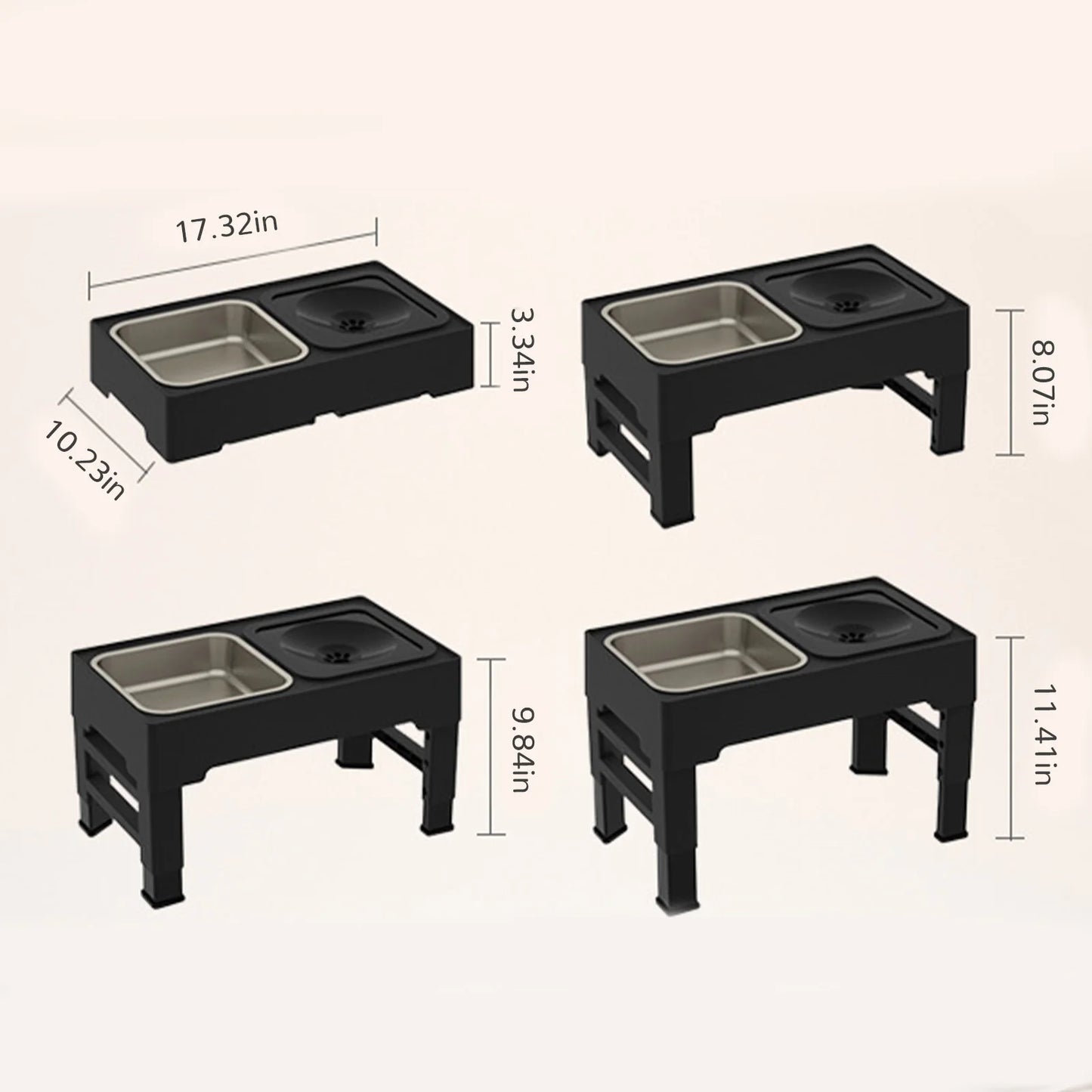 Dog Feeding Table Stainless Steel Bowl Foldable Raised Feeder Non Slip Durable Black Pet Food Stand Small Medium Dogs Use