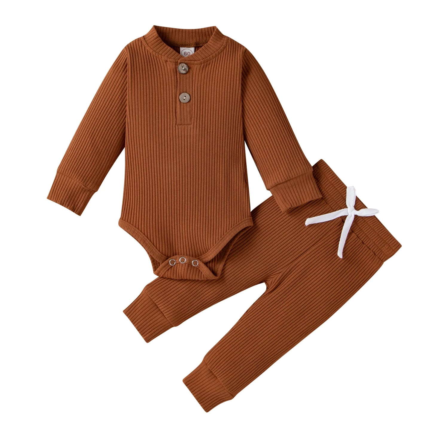 Spring Autumn Newborn Infant 2PCs Clothes Set for Boys & Girls Ribbed/Plaid/Solid Long Sleeve Bodysuit + Elastic Pants