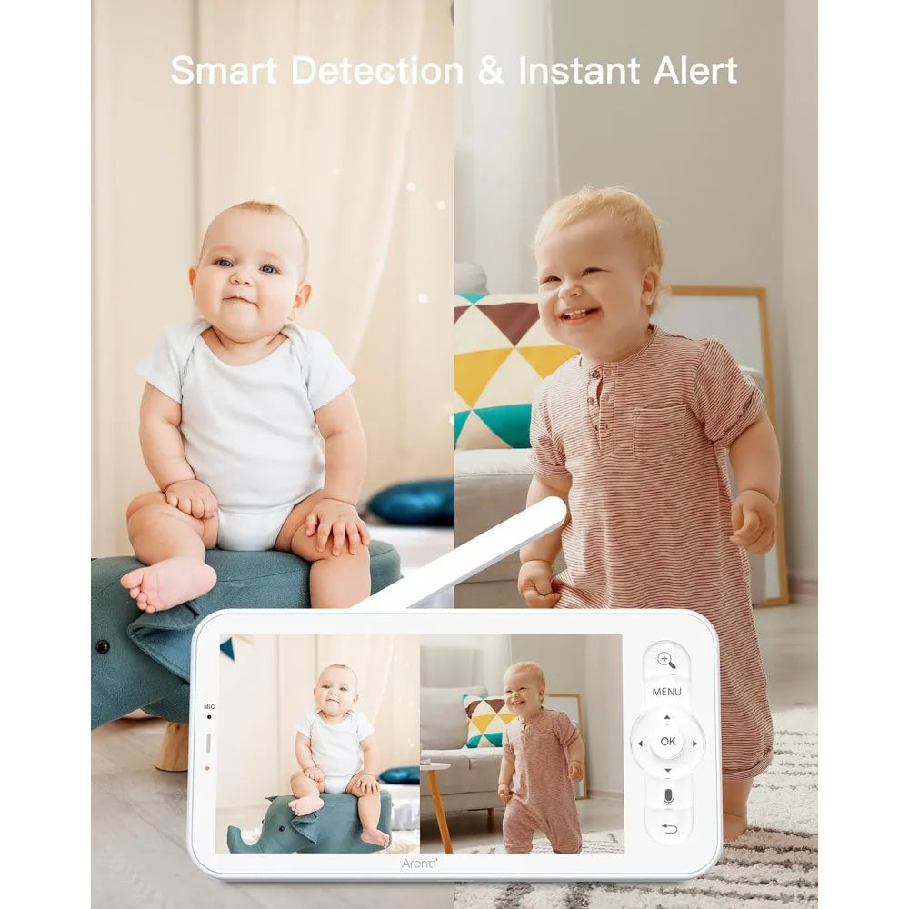 Baby Monitor with 2 Cameras, 2K/3MP WiFi 6 Camera and Audio, 5-inch Wireless Screen, Smartphone App, Super Night Vision, Crying