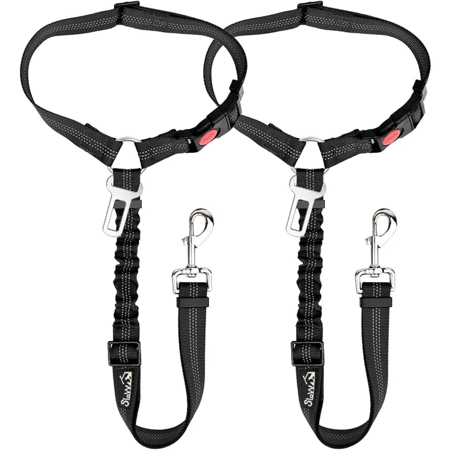 Dog Seat Belt for Car 2 Pack Dog Car Harness Seatbelt Adjustable with Elastic Bungee Buffer 2 in 1 Pet Car Leash Headrest Restr