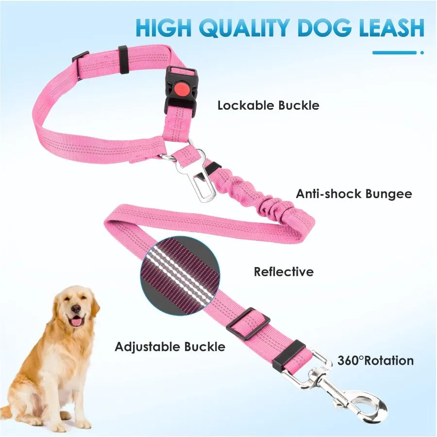 Dog Seatbelt Leash for Cars 2 Pack Pet Safety Seat Belt with Adjustable Buckle and Reflective Bungee Connect Dog Harness in Veh