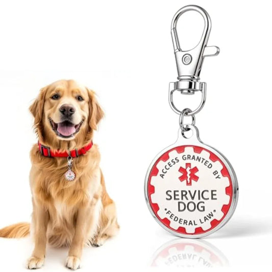 Service Dog Tag Double Sided with Federal Protection Red Medical Alert Symbol Emotiol Support ESA Medical Alert Collar Accessor