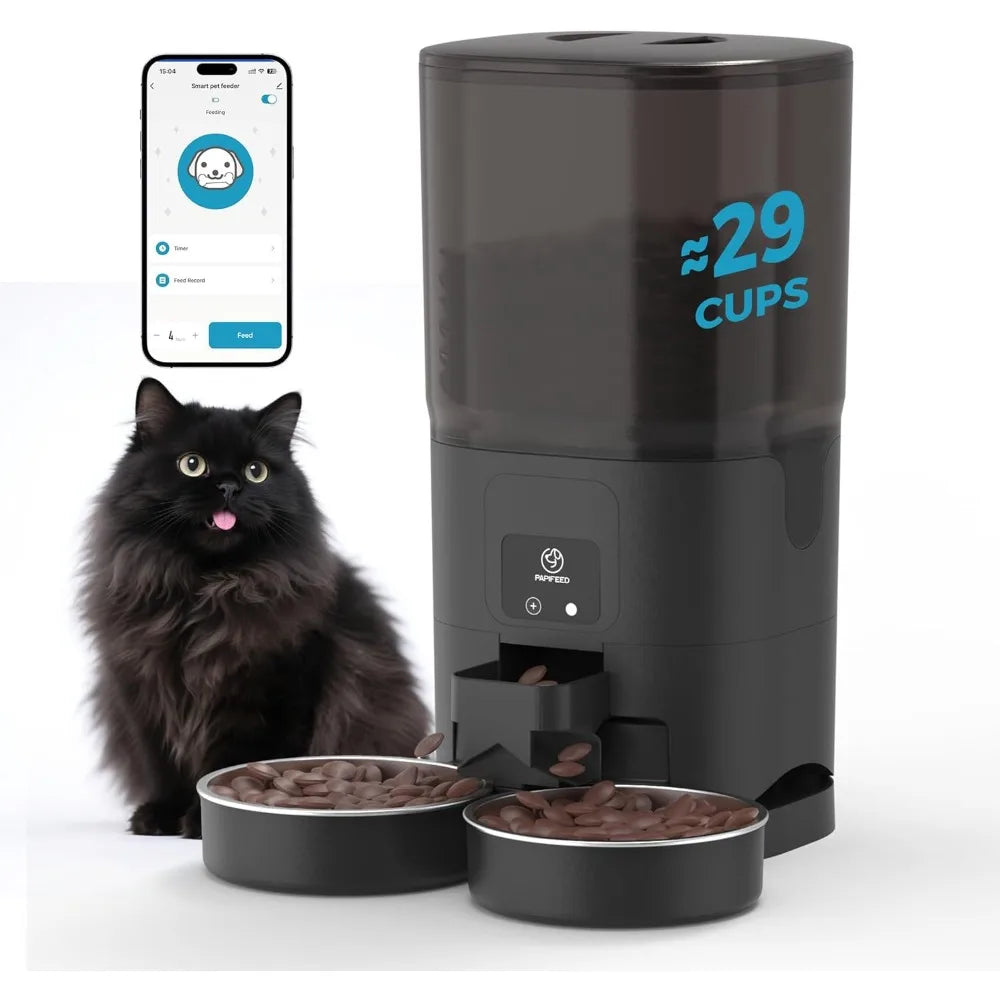 7L Automatic Cat Feeder for 2 Cats - 2.4G WiFi Timed Auto Feeder with APP Control, Cat Food Dispenser with Alexa for Multiple C