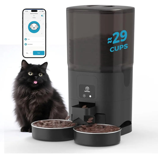 7L Automatic Cat Feeder for 2 Cats - 2.4G WiFi Timed Auto Feeder with APP Control, Cat Food Dispenser with Alexa for Multiple C