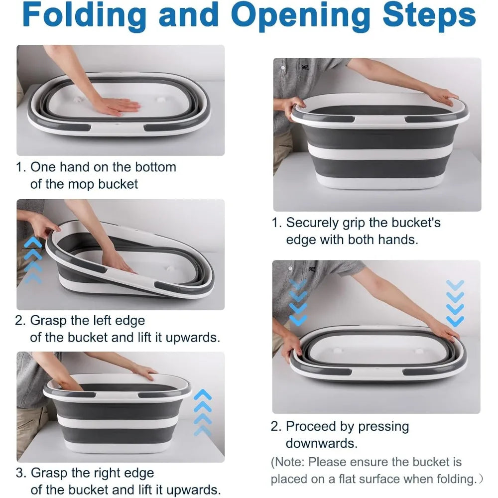 Large 35L Collapsible Mop Bucket with Handles and Wheels, Plastic Wash Basin for Pet Bathing, Suitable for Dogs and Cats