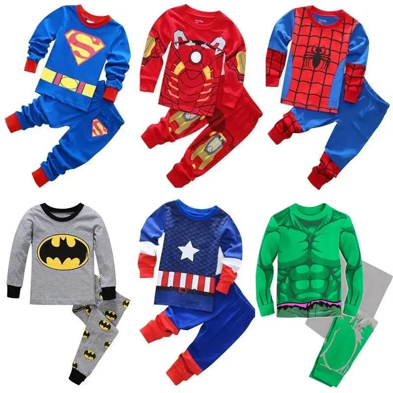 Disney children's thermal underwear set Spider Batman Hulk Superman pajamas T-shirt tops trousers toddler baby autumn pajamas