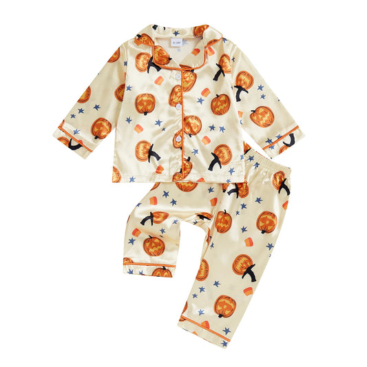 Adorable Infant Halloween Sleepwear Set with Spooky Ghost Print Cozy Button-Up Top and Matching Pants for Toddlers
