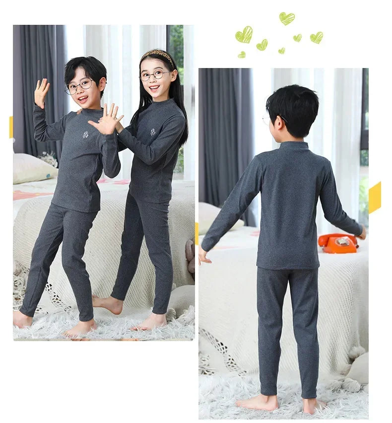 3-14 Years Kids Clothing Sets Autumn Winter Thermal Underwear Suit  Girls Boys Pajama Sets Teens Clothes No Trace Warm Sleepwear