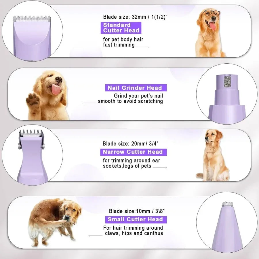 Electric Rechargeable Dog Grooming Clippers Kit for Pets 4 in 1 Multifunctional Cordless Quiet Trimmer with Low Noise Shaver Ra