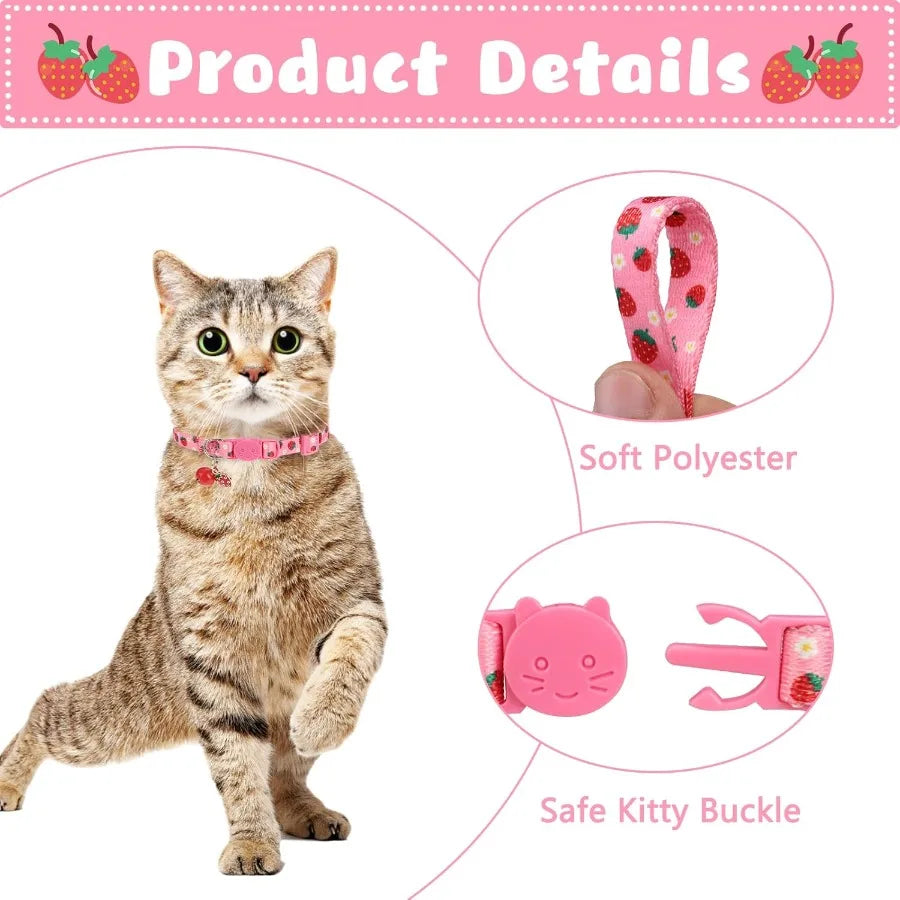 Breakaway Cat Collars with Bell Cute Pendants 3 Pack Safety Buckle Kitten Collars Adjustable Pet Collar Ideal for Girl Boy Cats