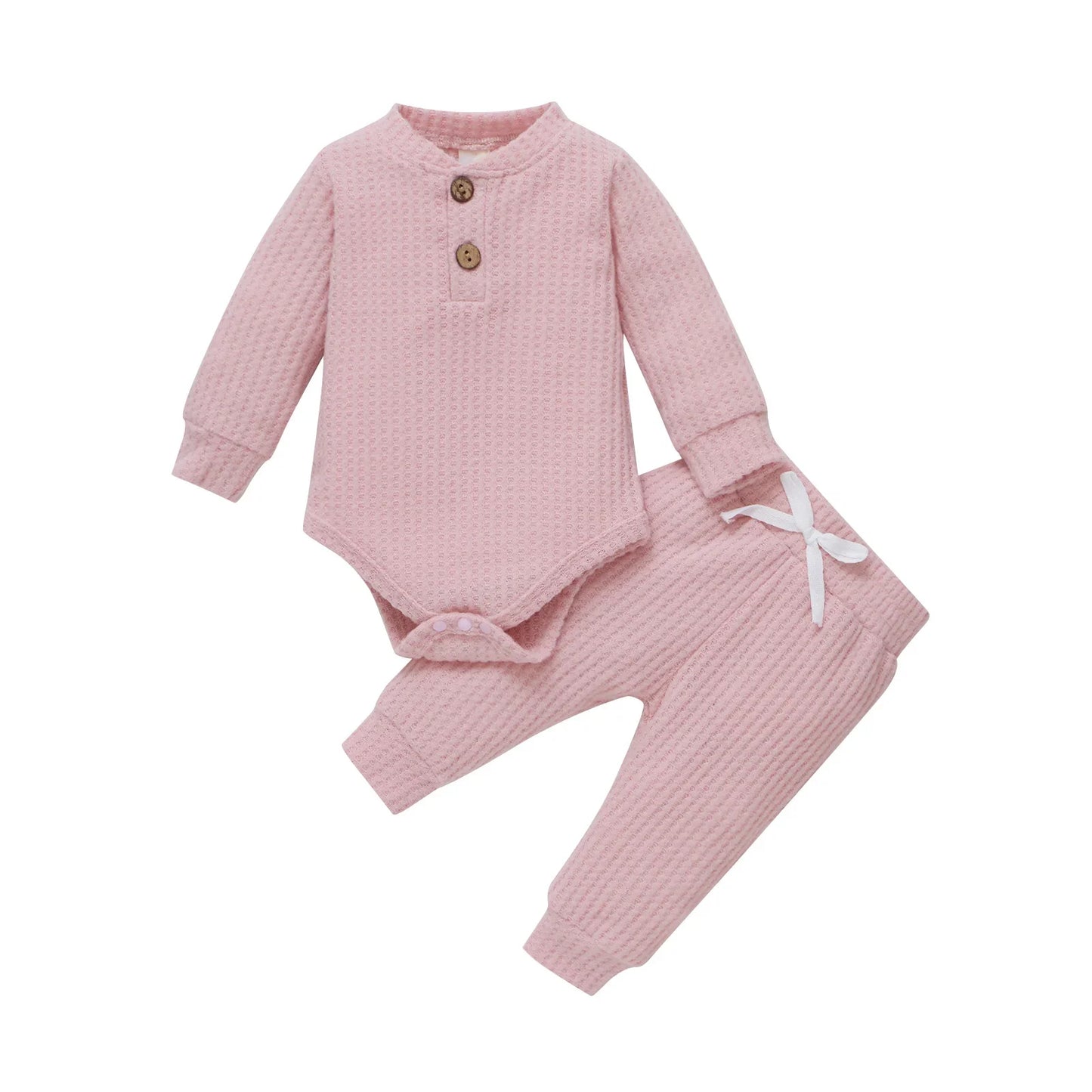 Spring Autumn Newborn Infant 2PCs Clothes Set for Boys & Girls Ribbed/Plaid/Solid Long Sleeve Bodysuit + Elastic Pants