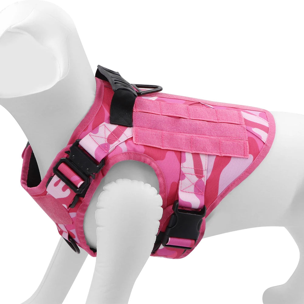 Military Pink Camouflage Dog Harness For Large Medium Dogs Harnesses Leash Adjustable Pet German Shepherd Tactical Training Vest