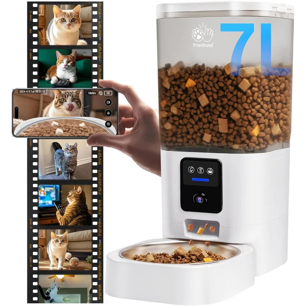 Automatic Cat Feeder with 2K Camera: 5G WiFi Automatic Dog Feeder with Night Vision,Cat Food Dispenser with 7L Large Food Storag