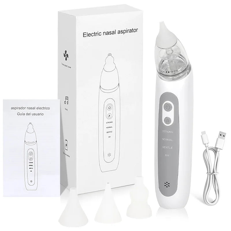 Baby Electric Nasal Aspirator Nose Suction Device with Food Grade Silicone Mouthpiece 3 Suction Modes Soothing Music