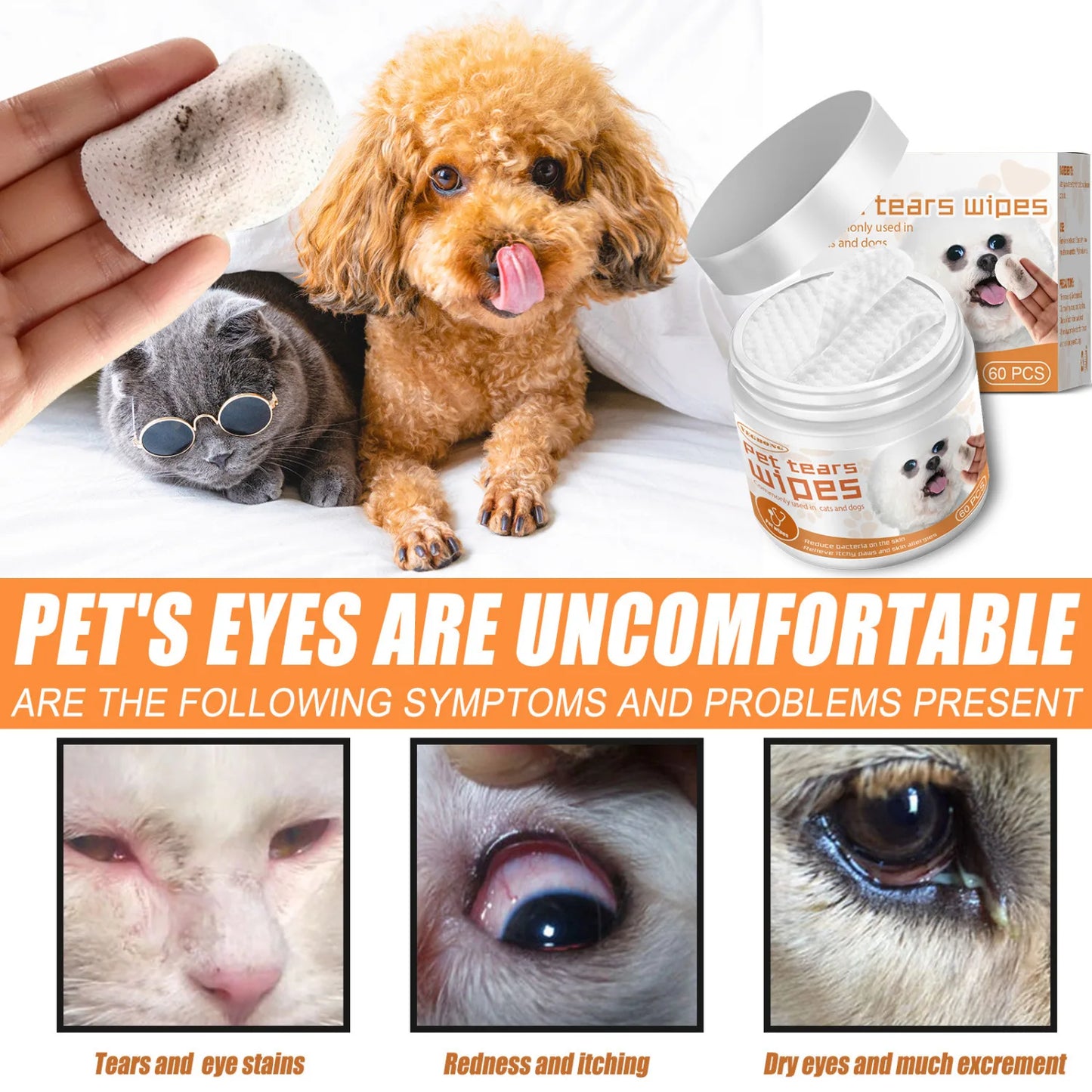 Pet wipes for cats and dogs to remove tear stains Bichon Teddy Bomei eye cleaning to remove eye stains and eye mucus care suppli