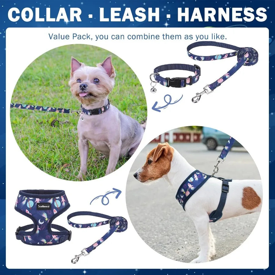 Adjustable No Pull Soft Mesh Stepin Vest Harness Collar and Leash Set for Small Dogs and Puppies Ideal for Outdoor Walking with