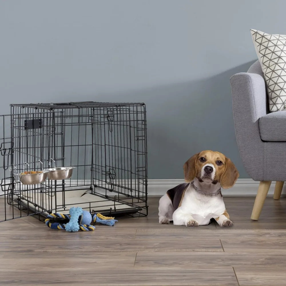 Set of 2 Stainless-Steel Dog Bowls - Cage, Kennel, and Crate Hanging Pet Bowls for Food and Water - 48oz Each and Dishwasher Saf