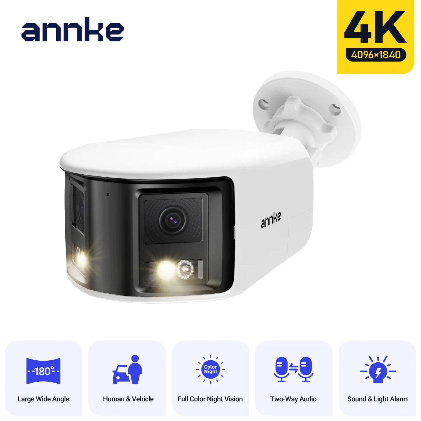 ANNKE H.265 4K Security Camera 180°Panoramic Dual Lens 8MP POE Camera HD Color Night Vision CCTV Video Security Camera For NVR