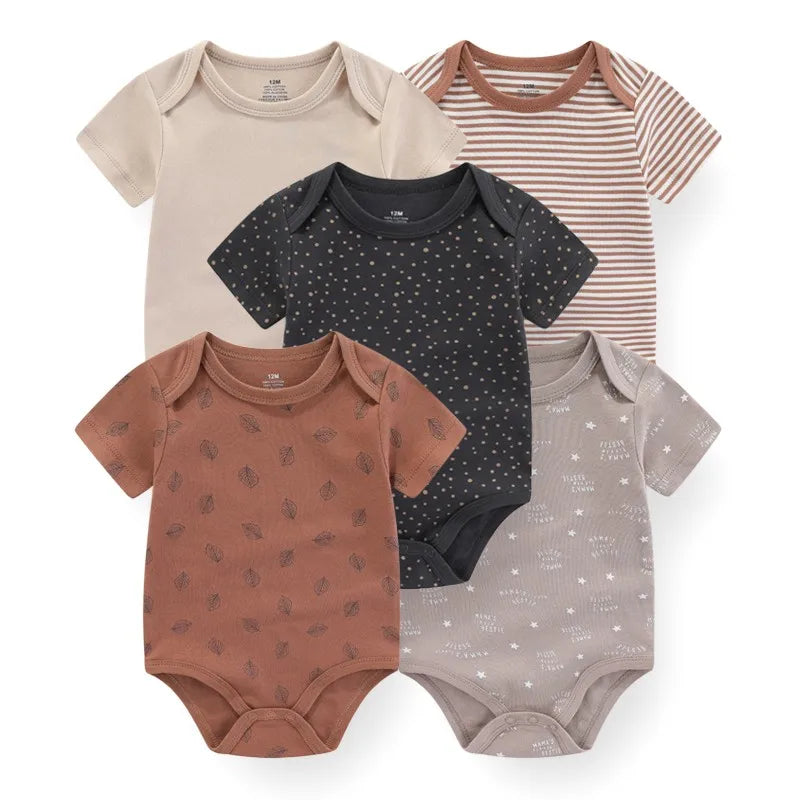 Summer 5 Piece Fashion Cartoon Boys and Girls Bodysuits 100% Cotton Soft Newborn Bodysuit Set